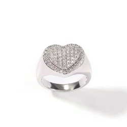 New Rose Gold Silver Color Heart Ring Micro Pave Cubic Zircon Ring Full Iced Out Bling Hip Hop Punk Men Women Jewelry