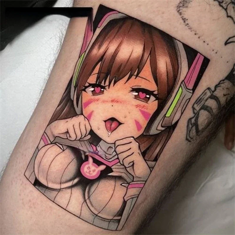 

Anime Cute Robot Girl D.VA Temporary Tattoos Cartoon Lasting Waterproof Fake Tattoo Sticker Arm Waist Body Art for Woman Man