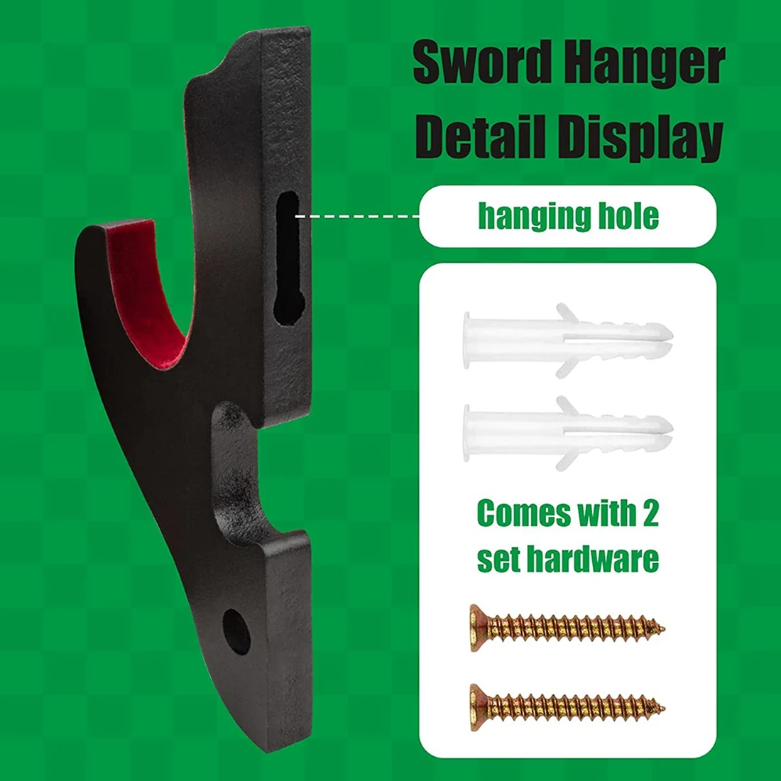 Sword Wall Mount 2/Set 1-Tier Padded Hook Katana Holder Adjustable Display Hanger for Samurai Sword Tanto,1-Tier-Pad