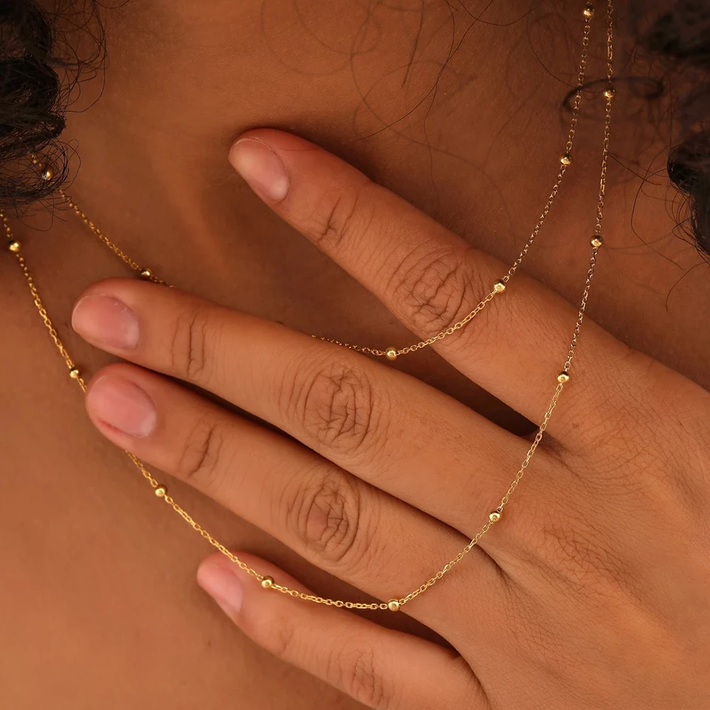 عقد سلسلة من الخرز المستدير من الفولاذ المقاوم للصدأ من EManco ، قابل للتعديل ، قصير ، إكسسوارات نسائية ، بالجملة #4