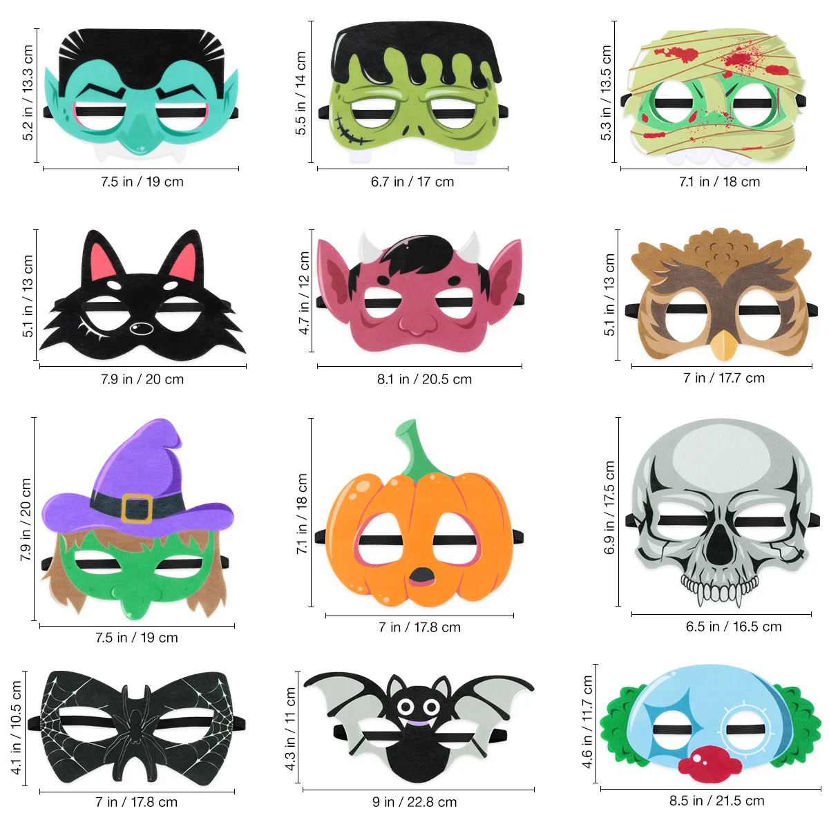 12 pezzi maschere cosplay di Halloween regolabili per bambini festa in maschera decorazioni per costumi divertenti maschera divertente maschera in maschera