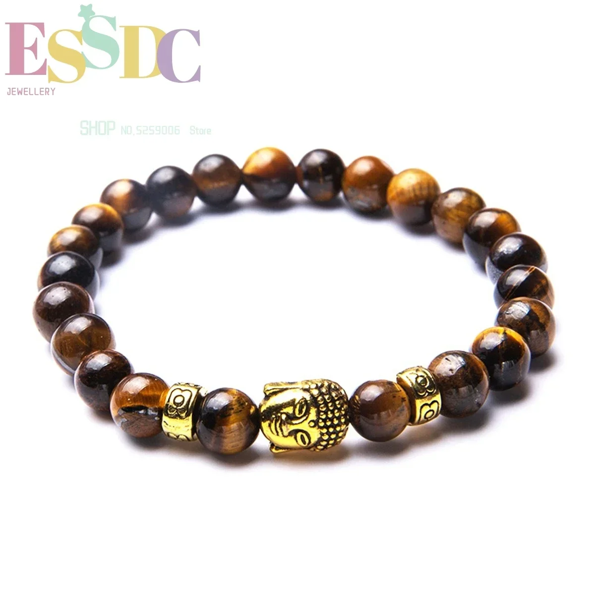 8mm Natural Tiger Eye Stone Bracelet Cool Men's Energy  Wrap  Buddha Head Charm Bracelets Diy Gift Wholesale