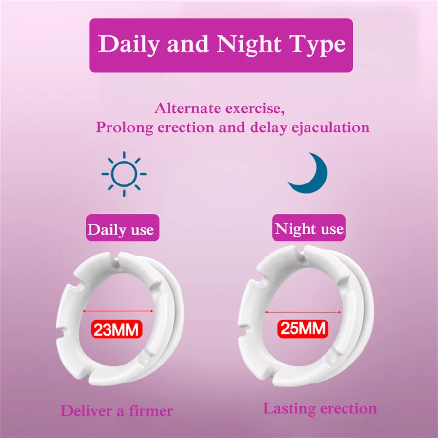 2PCS Reusable Foreskin Correction Cock Ring Delay Ejaculation Extender Daily/Night Glans Ring Sex Toys For Men Sex Products