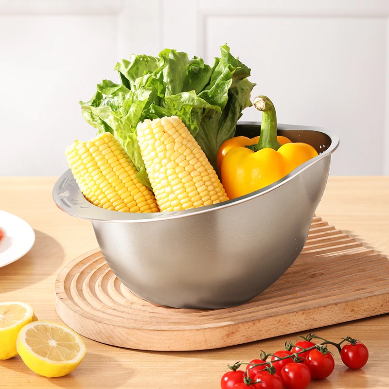 Stainless Steel Vegetable Washing Basin with Draining Basket, Multifunctional Rice Washing Tool, Draining Basin, Fruit Tray, Special for Home Kitchen Use - Image 3