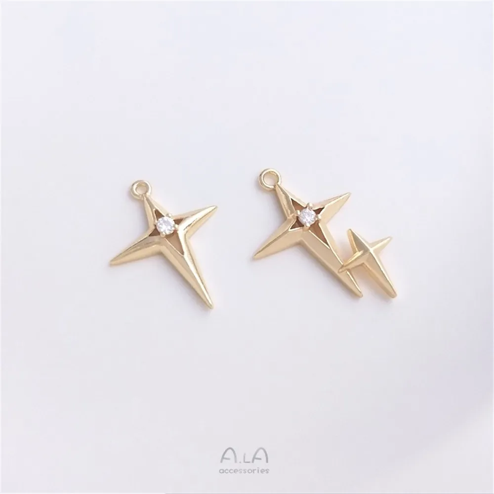 

Inlaid Zircon 14K Gold Color Preservation Cross-shaped Star Pendant Star Pendant Diy Necklace Earrings Pendant