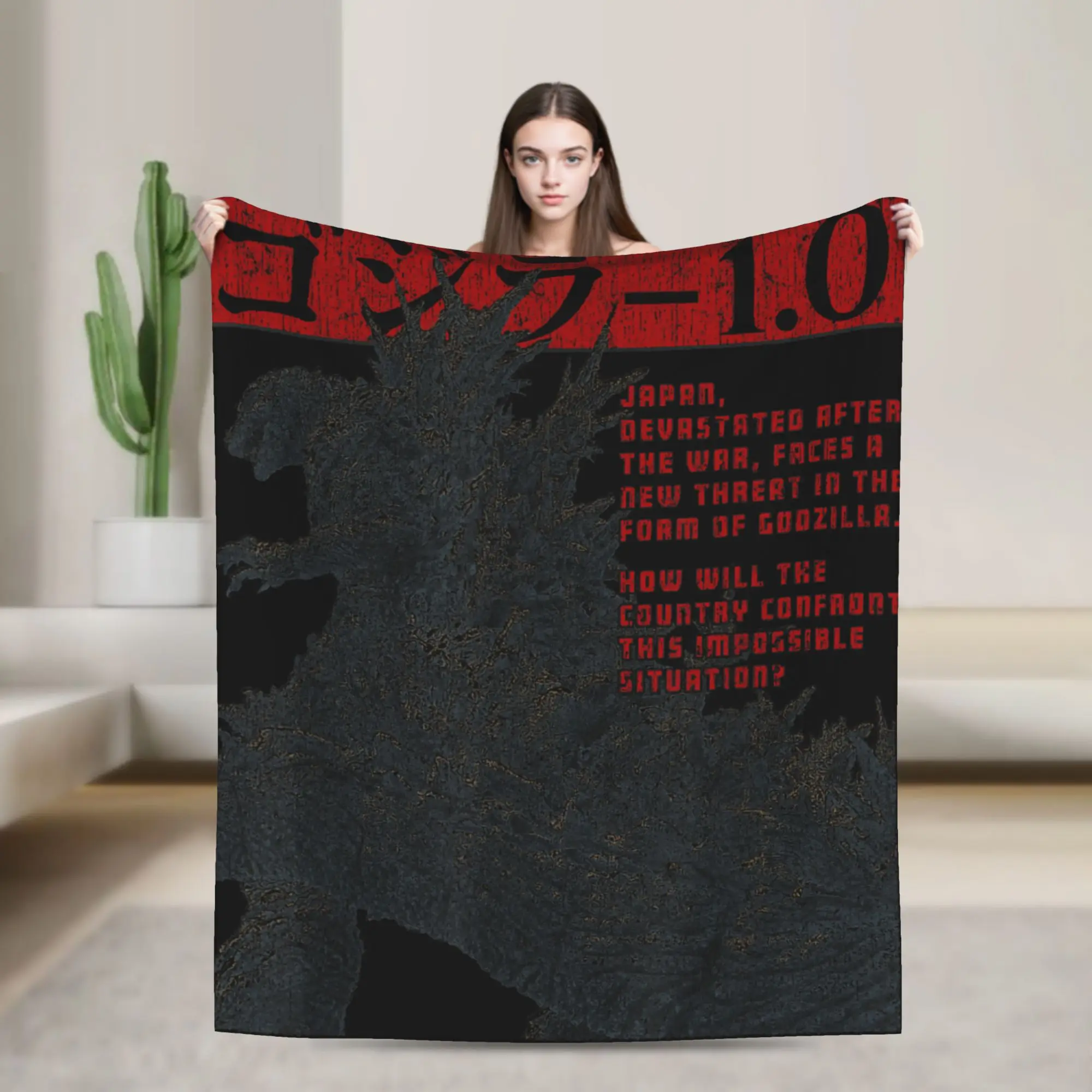 Godzilla Minus One Newsprint Movie Flannel Blanket  Soft Durable Throw Blanket for Couch Bed Fluffy Bedspread Sofa Bed Cover