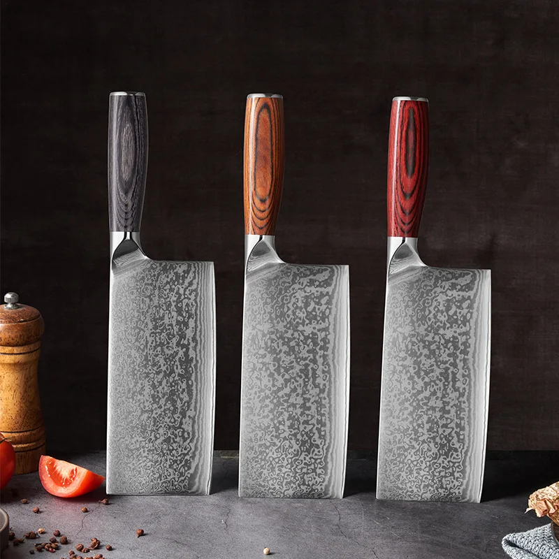 

7inch Chef Knife 67 Layers Damascus Steel Kitchen Knife Wood Handle Forged Chinese Slicing Cleaver Knife