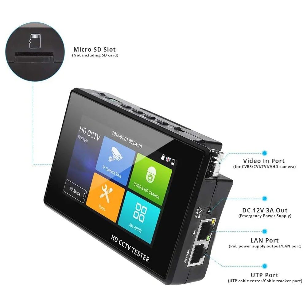 CCTV Tester 4 Inch Portable Wrist IP Camera Tester 4K H.265 IP CVBS CVI TVI AHD CVBS Tester with POE/IP