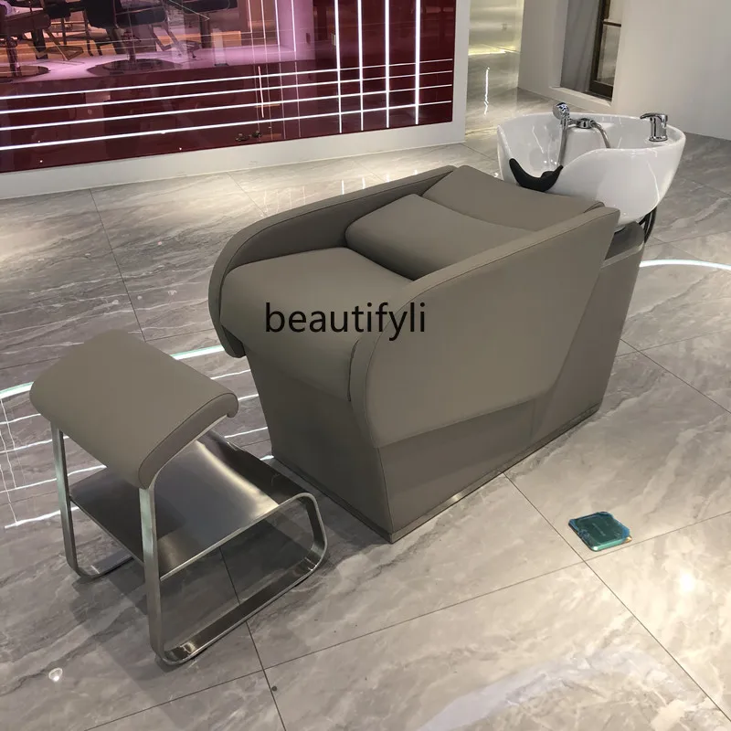 Barber Shop Shampoo Chair for Hair Salon Flush Punch Bed Half Lying Ceramic Hair Salon