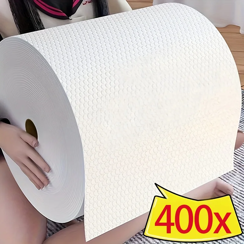 Rolo de tecido de cozinha branco puro 400A: antiaderente, durável, reutilizável - ideal para limpeza e limpeza