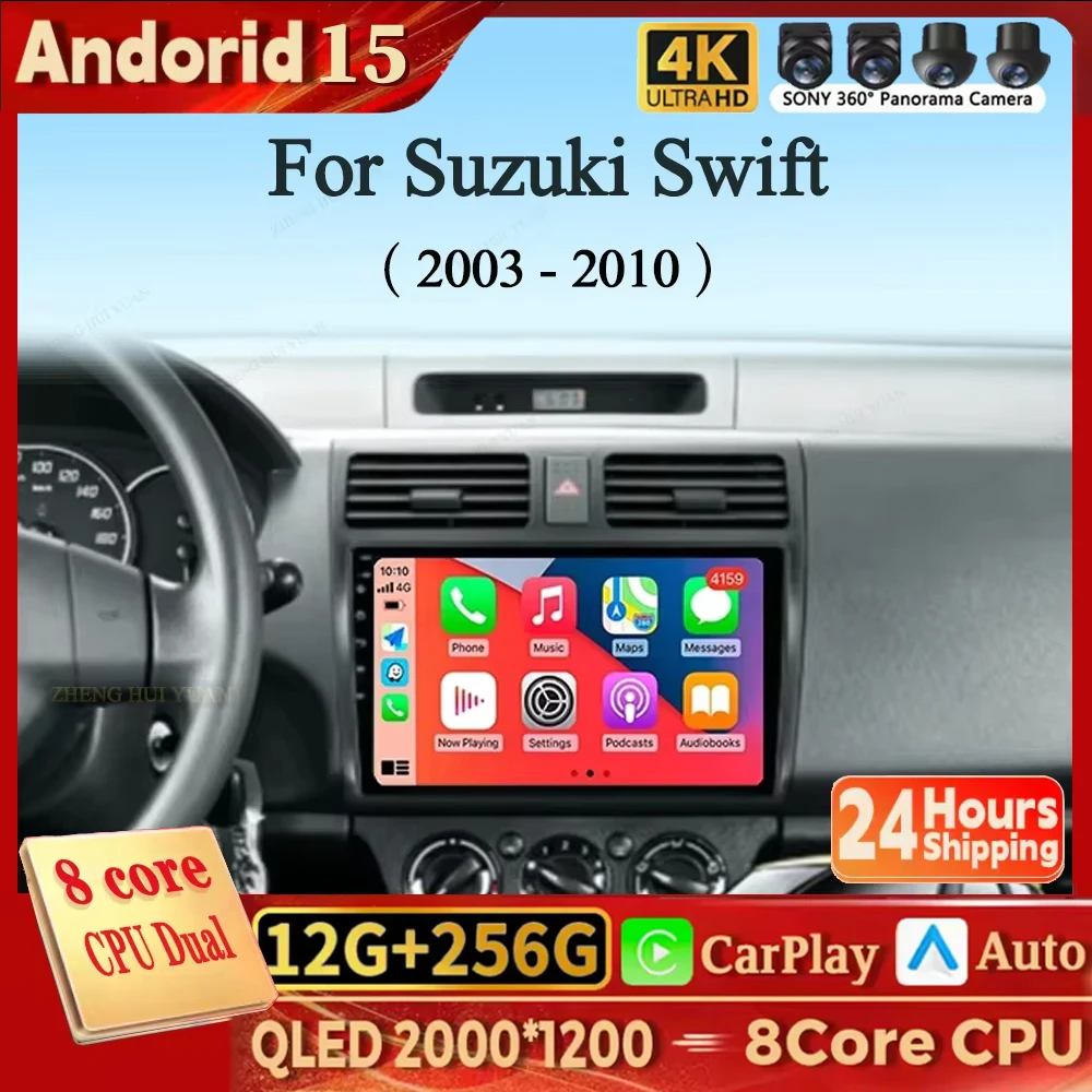 

Для Suzuki Swift 2003-2010 2K QLED Android 15 CarPlay Автомобильный радиоприемник Мультимедийный видеоплеер GPS стерео головное устройство AUTO 4G WIFI GPS