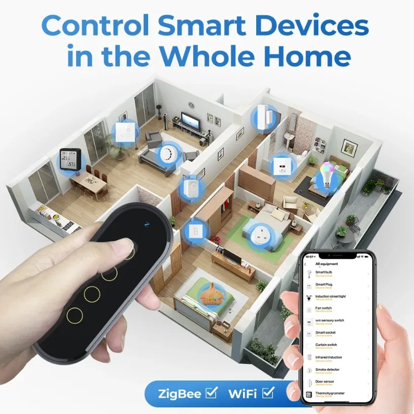 Glass Tuya ZigBee 4 Gang 12 Scene Touch Light Switch Remote Control Smart Life App Wireless Smart Home Scene Switch Light