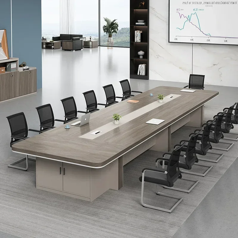 Office Conference Table Large Strip Reception Negotiation Table Meeting Room Table and Chair Combination with Cabinet