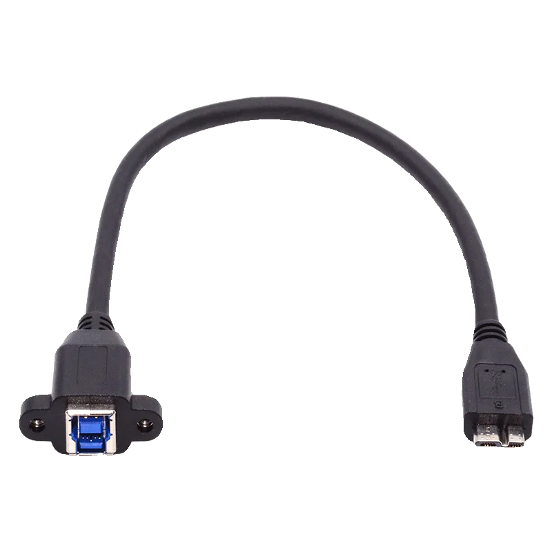 USB 3.0 MICRO-B Male To 3.0-BF B Female Cable Extension 5Gbps  for Disk SSD Camera Data with Fixed Holes Locking Screws 0.3m