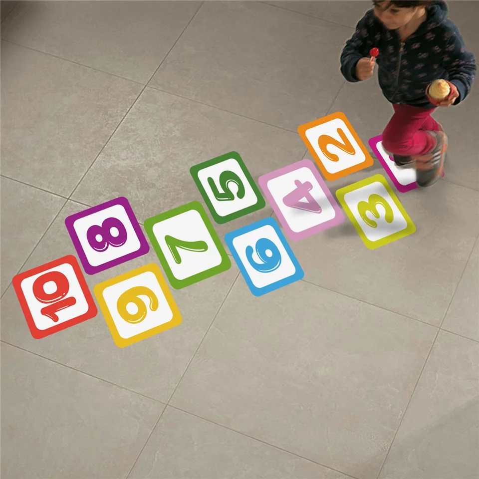 Cartoon Kids Room Decoration Floor Hopscotch Stickers Self adhesive Digital Parent-Child Interactive Games Wall Sticker Decor