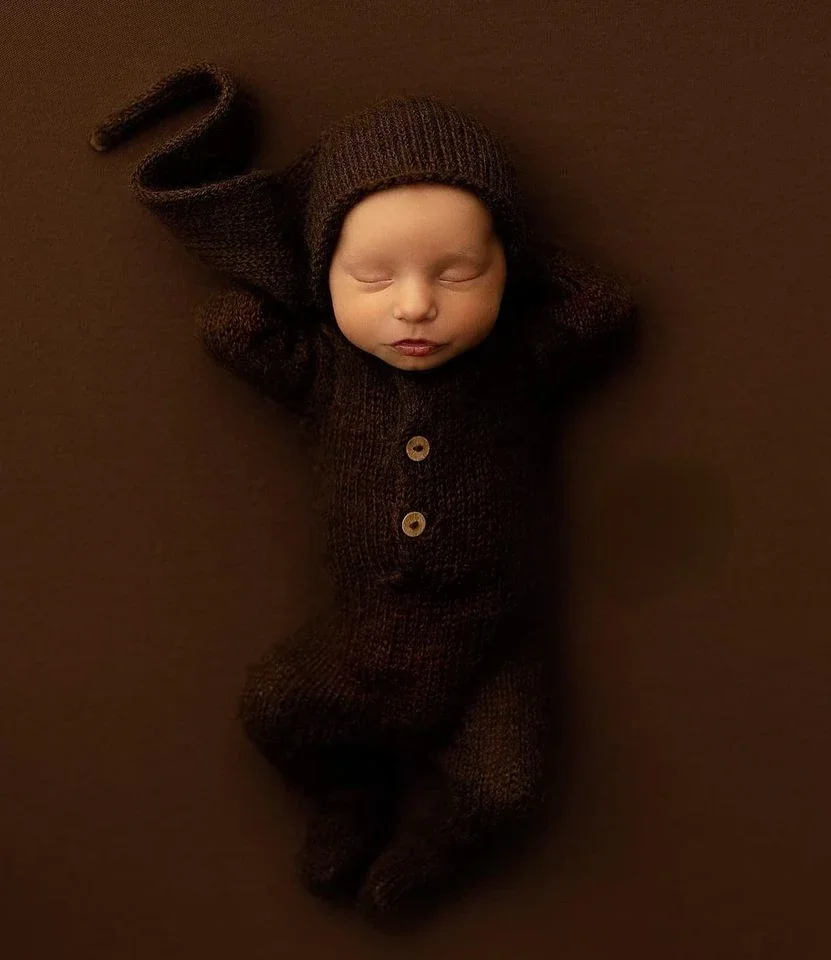 Mohair Newborn Photography Props Baby Costume Romper Jumpsuit Crochet Hat Wool Baby Boy Girl Outfit Baby Animal Photo Prop