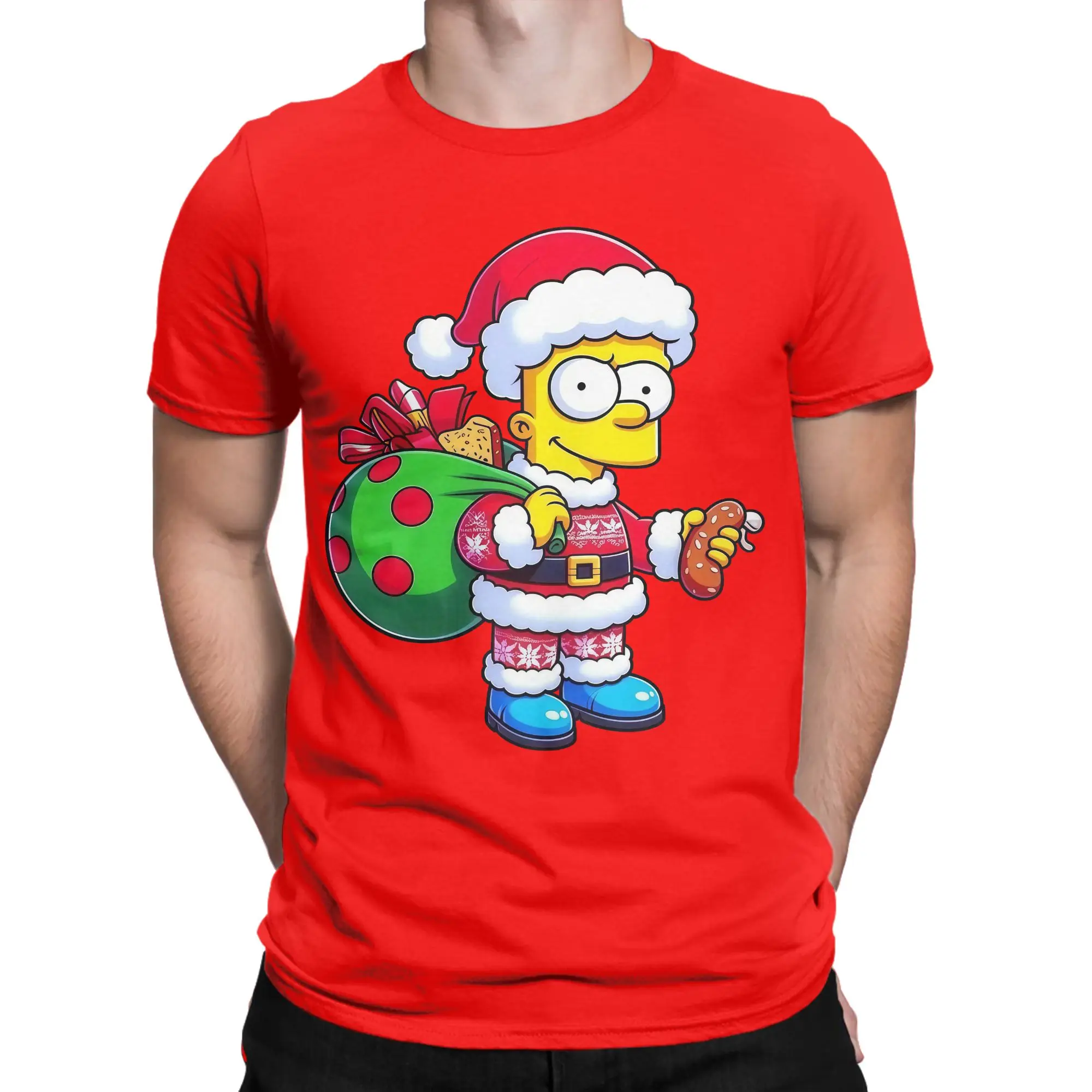 Cartoon S-Simpsons Christmas T-Shirt Men  Casual 100% Cotton Tees Round Collar Short Sleeve T Shirts Original Clothes