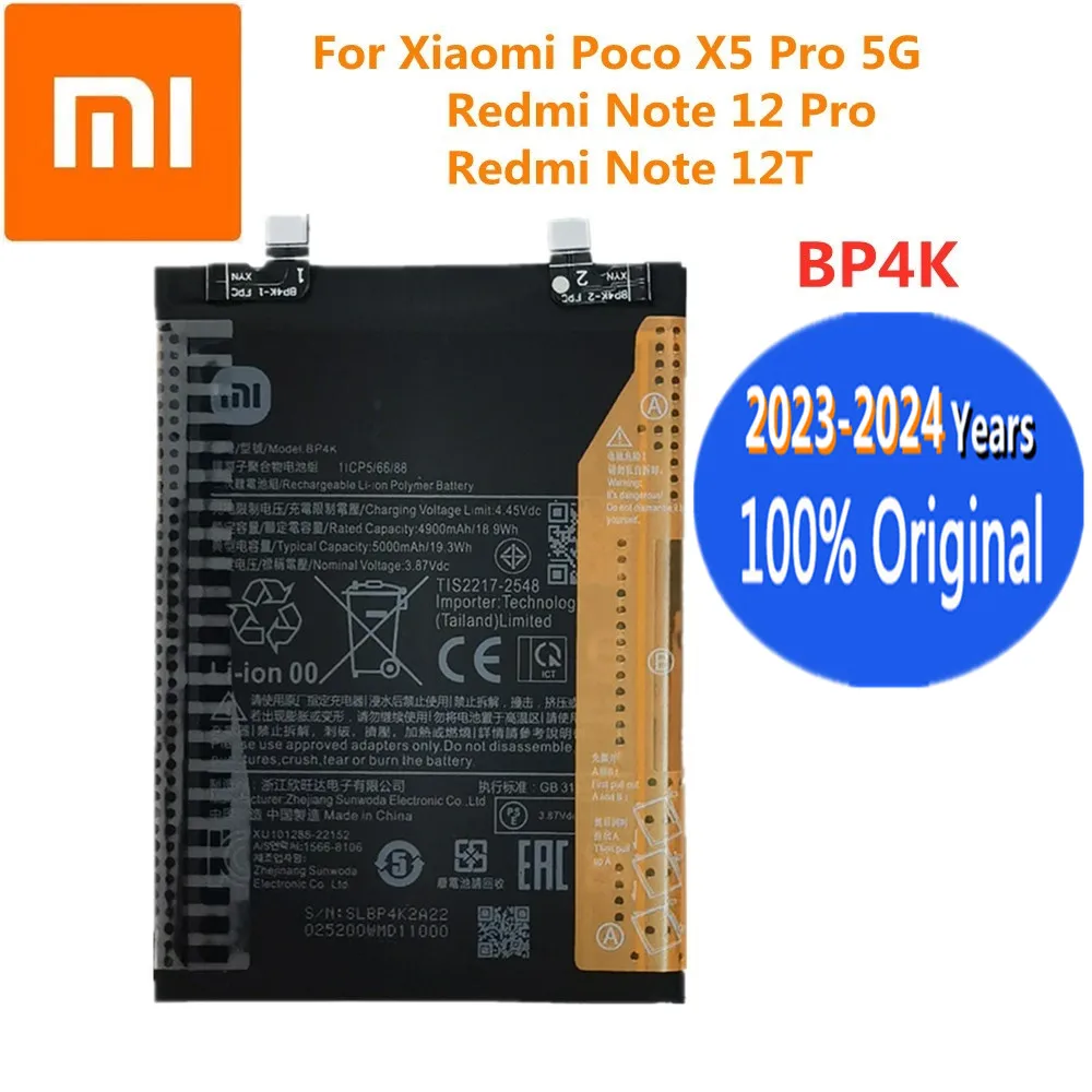 

New 100% Original Battery BP4K For Xiaomi Redmi Note 12 Pro/ Note 12T Poco X5 Pro 5G 5000mAh Phone Replacement Batteries Bateria