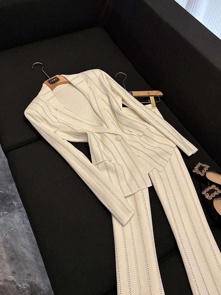  Heavy-Du Sequin Knitted Cardigan Top plus Long Pants Set Autumn Winter New Arrival Women's Faion K28