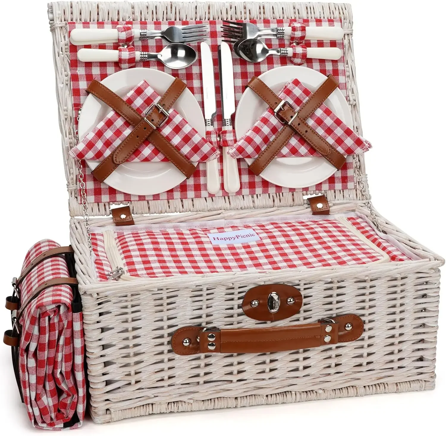 

Picnic Baskets Cooler Set for 4 Persons with Large Waterproof Picnic Blanket, Insulated Compartment and Cutlery Service Kit-Red
