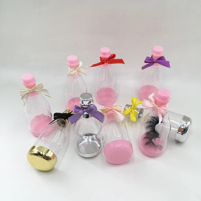 Wine bottle shape lash package box pink gold silver with bowknot for party eyelash package