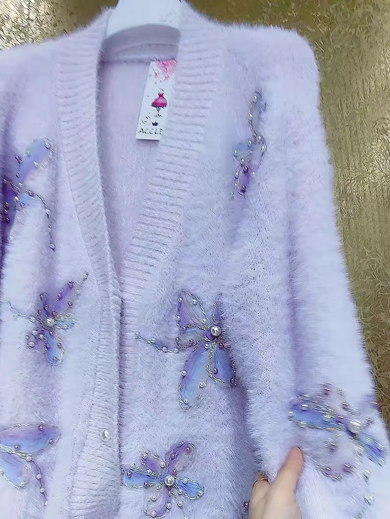 جديد في شتاء 2025 سترة مشغولة من الصوف طويلة سميكة معطف للنساء كم طويل فو الفراء معطف شتاء سترة ملابس امرأة