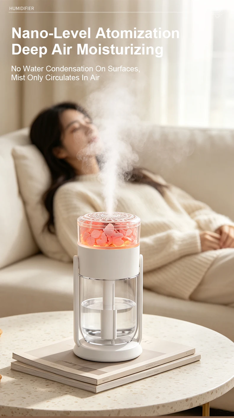 Luftbefeuchter mit konservierten Blumen, drehbarer Ständer, USB-C-Anschluss, RGB-Umgebungslicht, 2 Sprühmodi, leiser Luftbefeuchter, Geschenk für Auto und Zuhause. – Detail 3