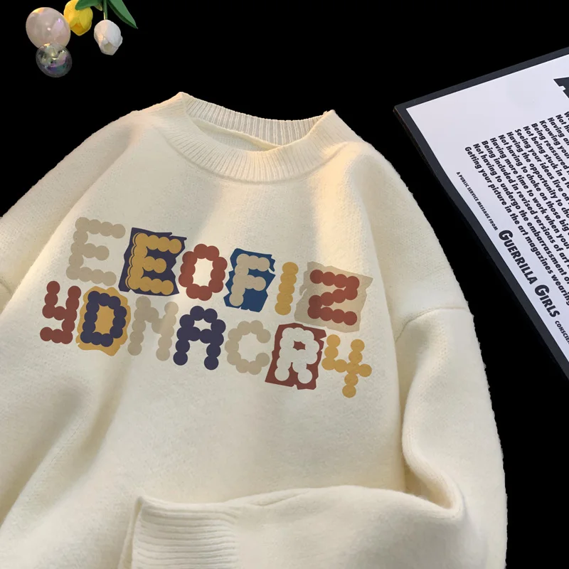 

Men's Oversized Sweaters Autumn White Knitted Sweater Fashion Letter Print 5XL Casual Wear for Man Knit Pulloves Men Clothes