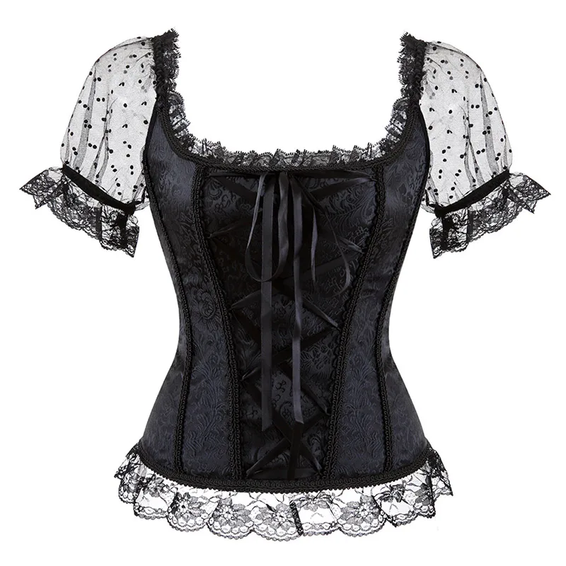 

Victoria women's tight corset top pink princess tight corset top white lace Lolita tight corset full short sleeved