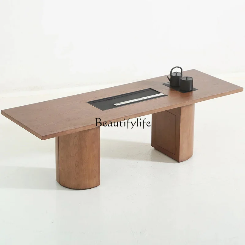 

Modern simple tea table kettle embedded Italian minimalist ash wood solid wood tea table