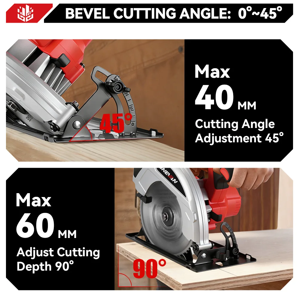 ONEVAN 7Inch 185mm Brushless Electric Circular Saw 11000RPM LED Cordless Efficient Woodworking Cutter For Makita 18V Battery Pin
