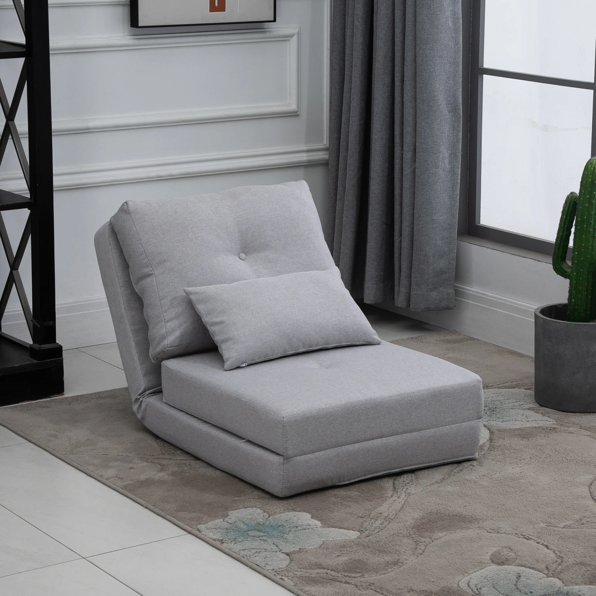 Foldable Floor Sofa Chair Seat W/ Adjustable Backrest & Pillow, Living Room Grey