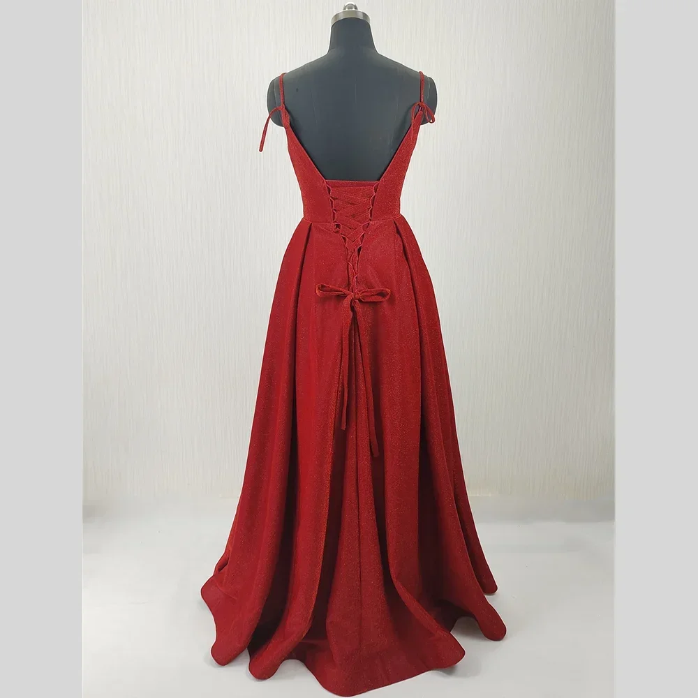 Personalizado foto real vestido de noite vermelho brilhante alças sgaphetti a linha plissado até o chão plus size feminino festa formal vestido k327