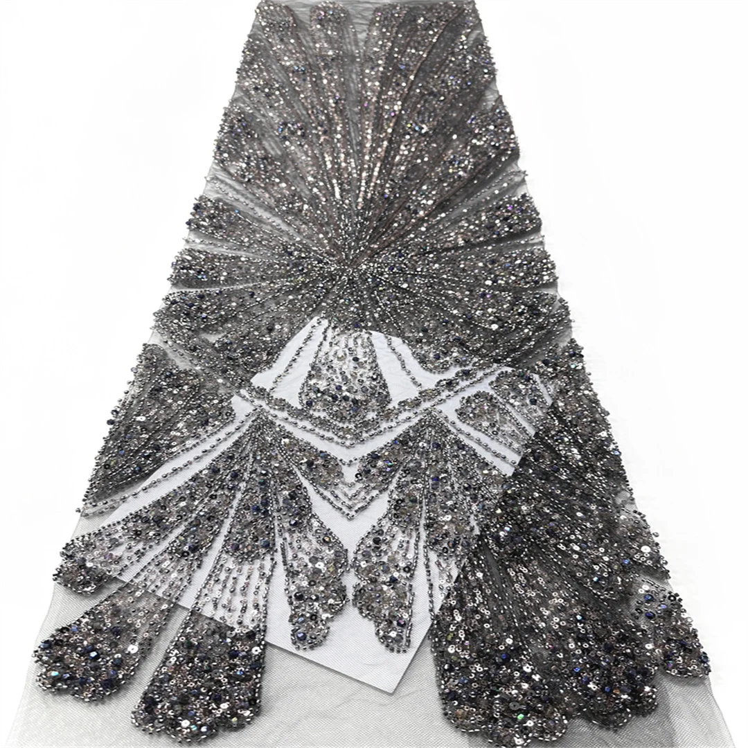 

Кружевная ткань SJ Lace из африканского тюля с бисером, французская ткань с пайетками, вышивка бисером, для нигерийских платьев, 5 ярдов, 2026