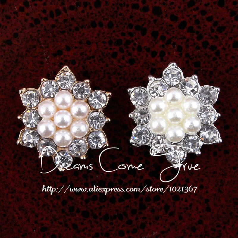 30pcs/lot 17MM 2Colors New Fashion Sparkly Rhinestone Button With Pearl Center For Craft Accessories Alloy Button For Wedding