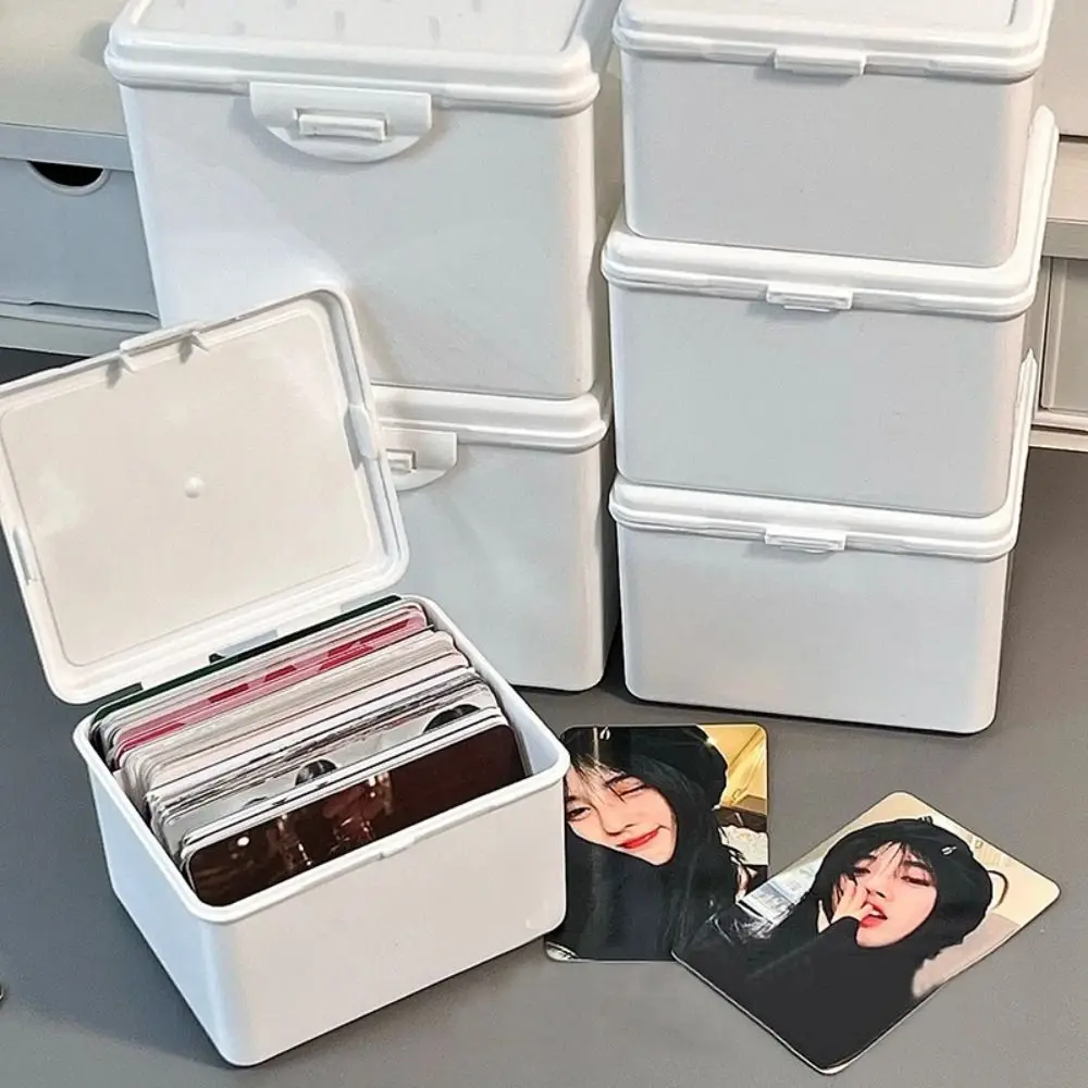 New White Storage Box Kpop Photocard Collection Box Idol Cards Photos Desktop Decor