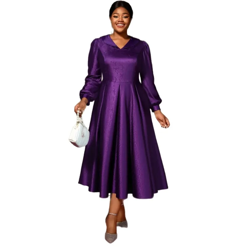 

Autumn Elegant Dress Women for Wedding Party African Plus Size Long Sleeve V-neck Jacquard Long Maxi Dress L-4XL Africa Clothing
