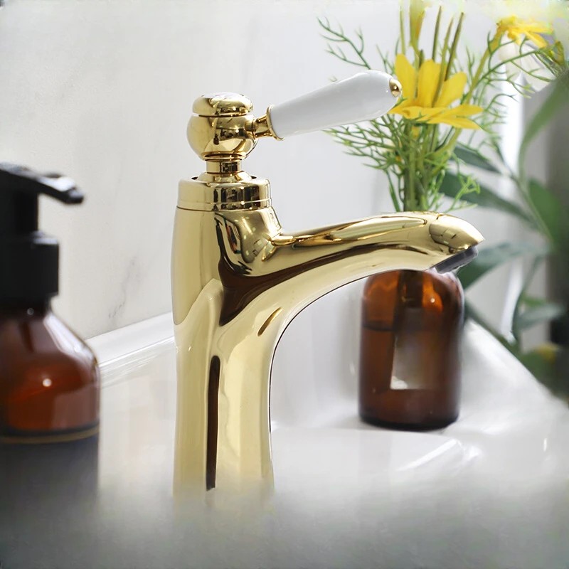 Single handle washbasin faucet, hot and cold water, single hole ceramic valve core, all copper ceramic handle