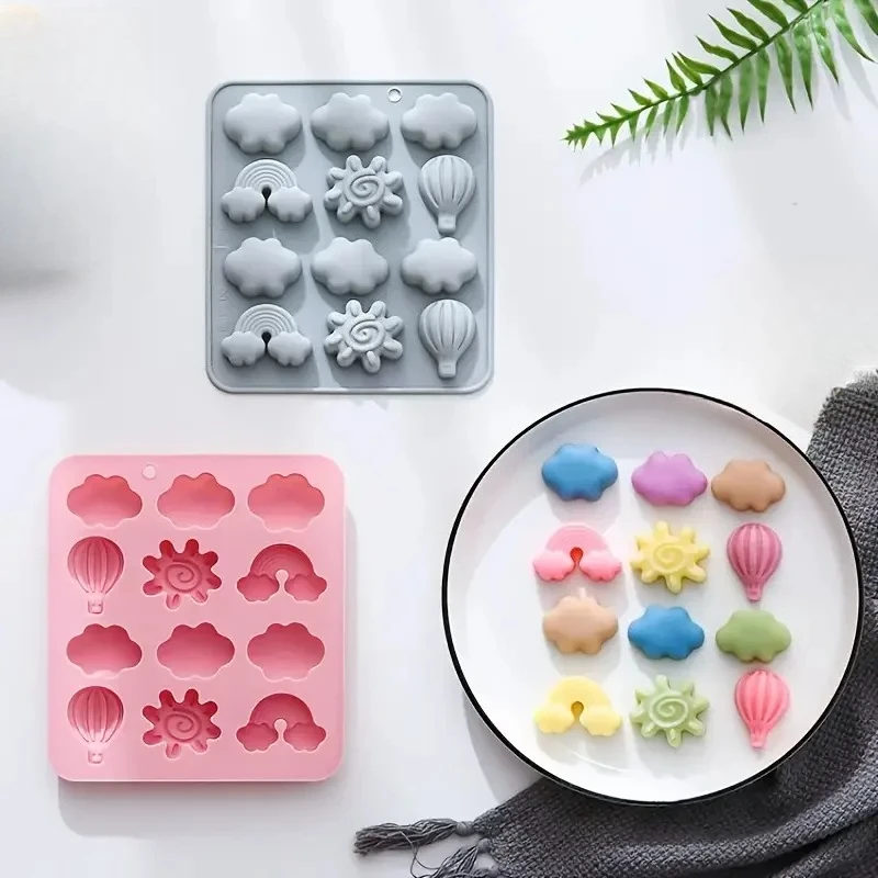1pc Creative and Practical 12 Grids Cloud Hot Air Balloon Sun Rainbow Shaped Silicone Soap Mold Handmade Goodies