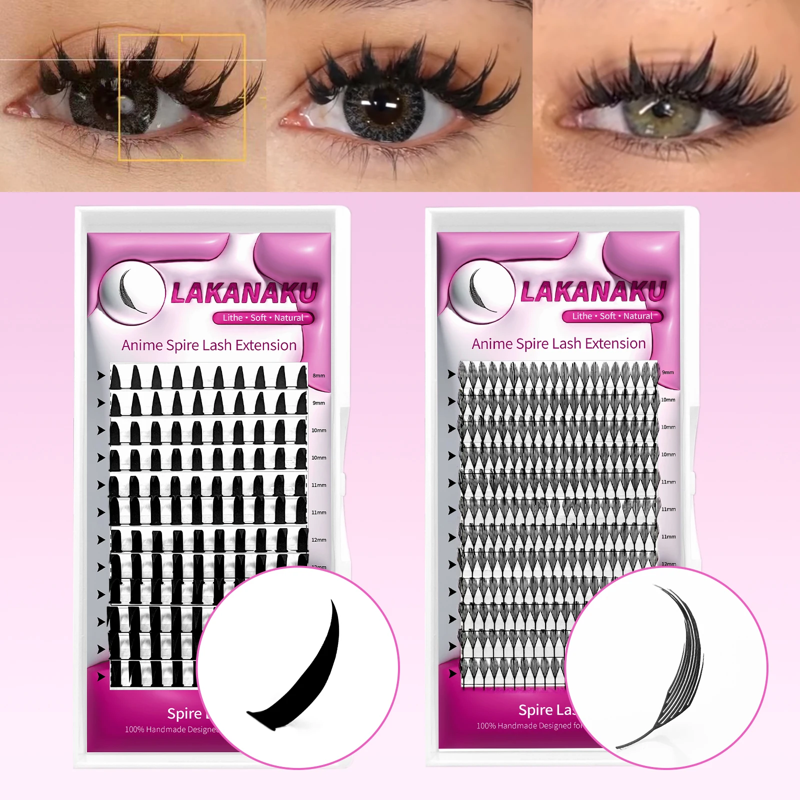 LAKANAKU cils Spire préfabriqués pointes de tour d'anime Ultra léger pointes d'anime imprimées en 3D Extensions de cils de bande dessinée Manga Lash