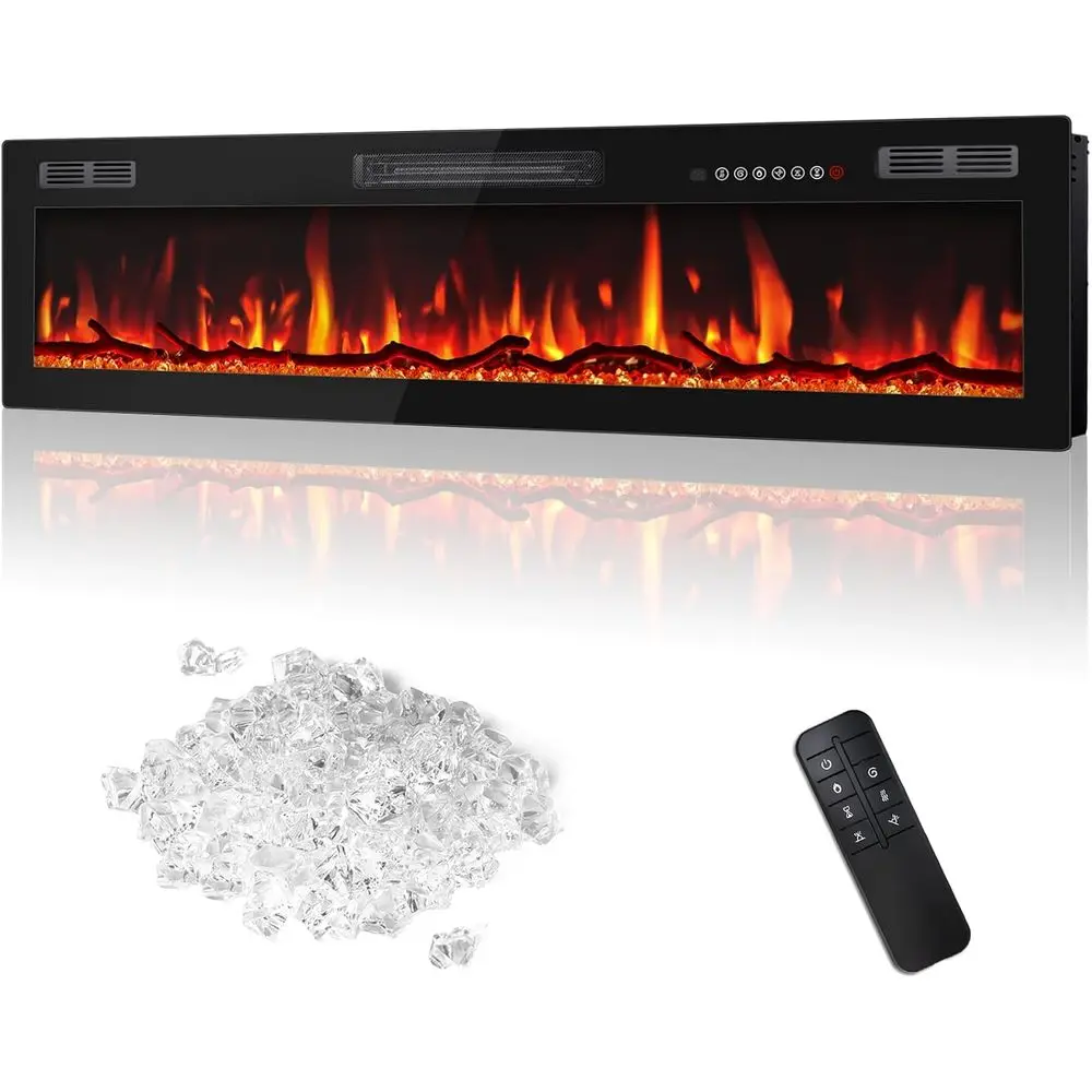 VENDROZ 72 Inch Electric ireplace, Ultra-Thin ire Places Inserts Reced and Wall Mounted with Remote Control & Touch Sn, 750W/150