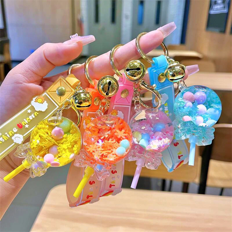 Zomer Olie Vloeibare Lolly Sleutelhanger Drijvend Drijfzand Sneeuwvlok Glitter Acryl Sleutelhanger Voor Vrouwen Rugzak Sleutelhangers