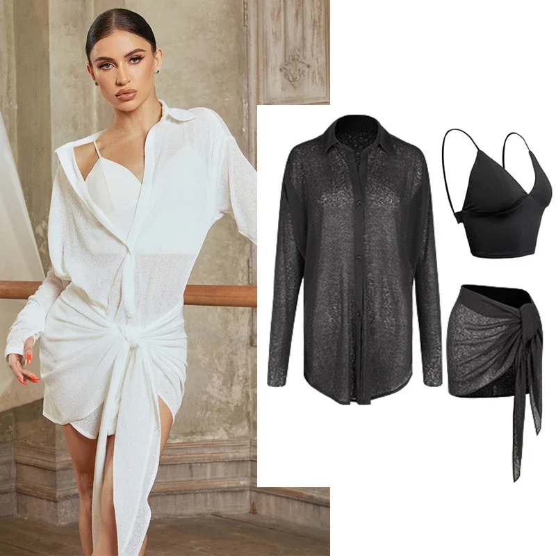 

Loose Latin Dance Shirts Strap Skirt Women Cha Cha Rumba Dance Clothes Sets Rumba Performance Competition Clothing