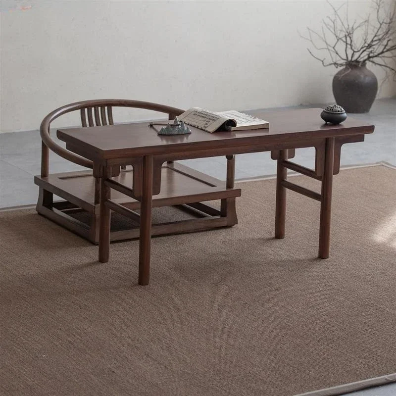 New Chinese black walnut short strip case modern simple light luxury bay window table zen