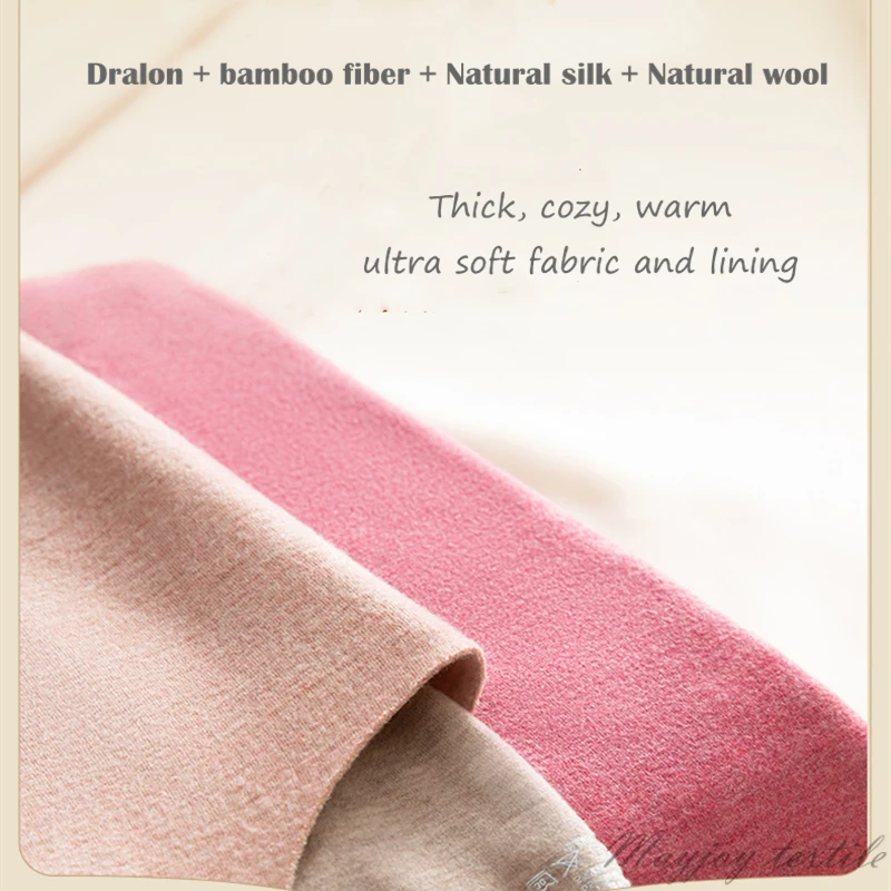 Couples Dralon Thermal Winter Underware Sets Natural Silk Wool Fleece Lined Soft Long Johns Tops Set High-tech Organic Fibers