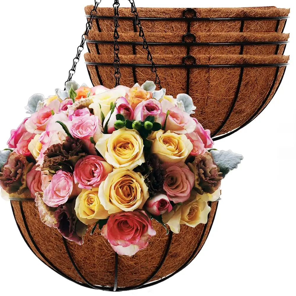 

Корзины для растений, 14 дюймов, 4 шт., для улицы и дома, подвесные корзины из кокосового волокна для растений, металлические проволочные корзины с кокосовым вкладышем.