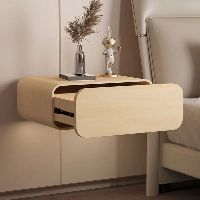 Mesita de noche suspendida de madera para dormitorio, cajones interiores, cómoda mesa de noche flotante, muebles de lujo para el hogar y espacios pequeños