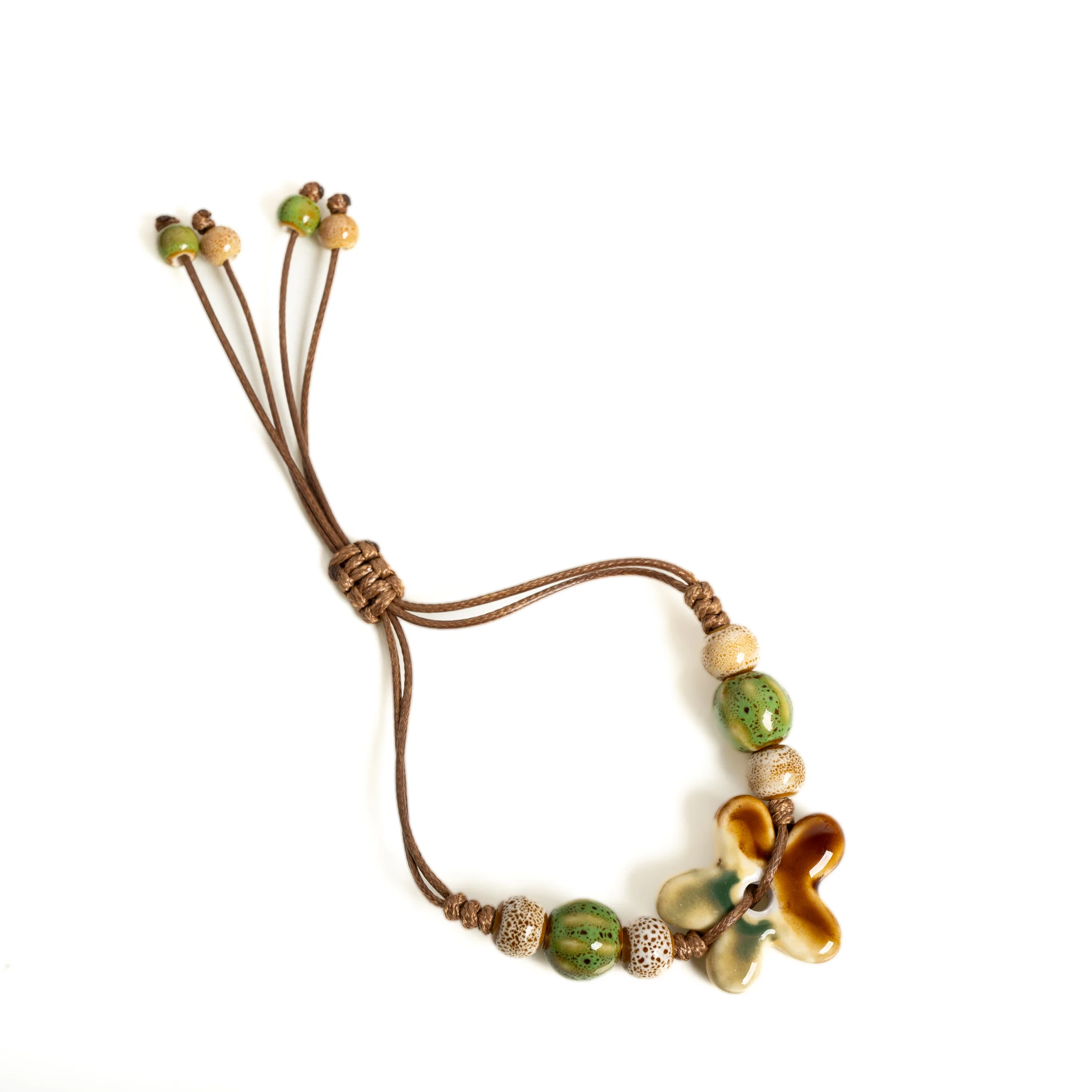 Vintage Boho Keramik Blumen- und Fruchtarmband für Damen, handgefertigt, verstellbares Band S03-258