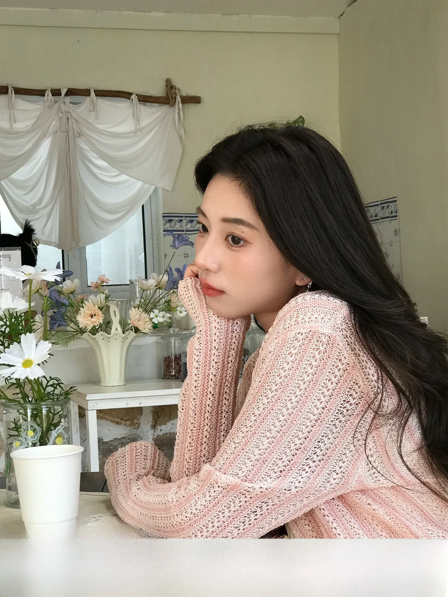 

INON Soft Knitted Paper Silk Cardigan Women's Early Spring Vaion Lazy Aosphere Slimming Stripe Sweater Cotton Blend Lo...