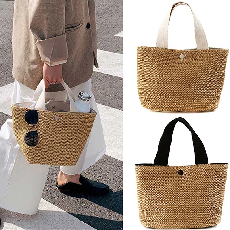 1PC Elegant Ladies Straw กระเป๋าถือผู้หญิง Holiday Beach Casual Tote กระเป๋าถือด้านบน-กระเป๋ามีที่จับย้อนยุคแนวแฟชั่นกระเป๋าสะพายไหล่